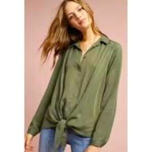 CLOTH & STONE Army Green Long Sleeve Button Down Tie Front Shirt Size Medium